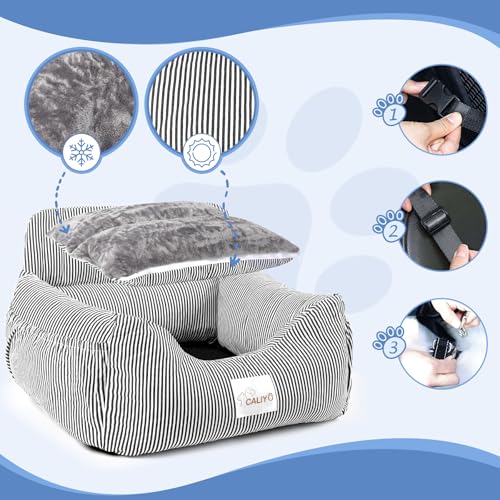 CALIYO Hundeautositz mit Stabiler Basis & Sicherheitsgurt | Hundesitz Auto für Kleine bis 10 kg | Memory Foam-Sitzauflage | Wasserdichter, Abwaschbarer Hundekorb mit Aufbewahrungstasche (Schwarz/Weiß)