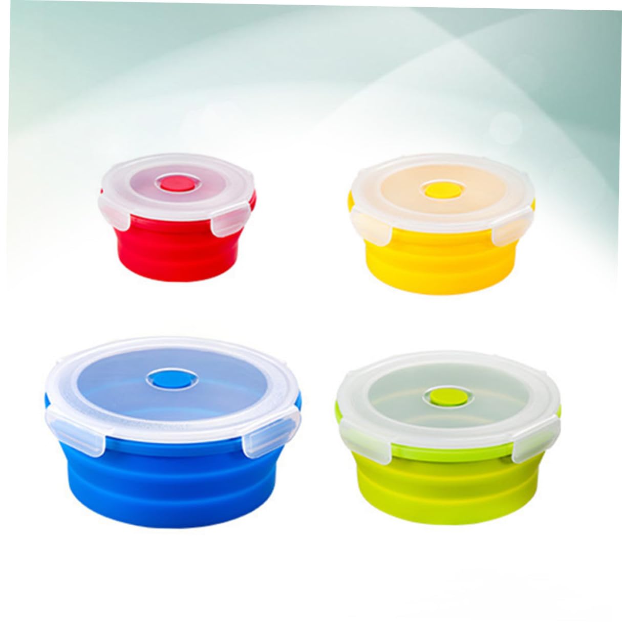 Contenitori in Silicone per Alimenti Rotondi Pieghevoli, 4 Pezzi | Capacità 400ml 600ml 900ml e 1200ml, Adatti a Microonde, per Sandwich e Conservazione Cibo, Uso Famiglia e Studenti