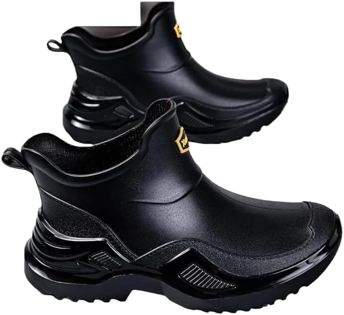 Men PVC Waterproof Rubber Boots Mud Boot Short Ankle Boots for Kitchen & Outdoor, Rain Shoes