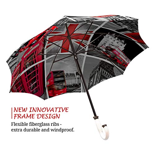 Extra Large Umbrella Windproof - Stick Designer Umbrella For Women And Men - Colorful Rain Umbrella With Curved Handle - London Umbrella England Uk - Quality Fashion Umbrella Red Black Travel Gift #TOP2