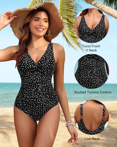 10 Best Bathing Suits with Tummy Control for Women Over 60: Flattering Swimwear for Confidence at Any Age 5 Holipick Black Dot Women Tummy Control One Piece Swimsuit - Push Up Bathing Suit Full Coverage Slimming Swimwear L