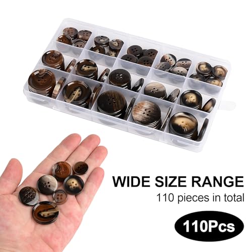 Image of 110Pcs Brown Patterned Mixed Sewing Buttons, 4-Hole Craft Round Blazer Buttons, 5 Color 3 Size (15mm, 20mm, 25mm) Suit Coats Resin Button, for Variety Clothing Sewing, DIY Craft (Brown Patterned)
