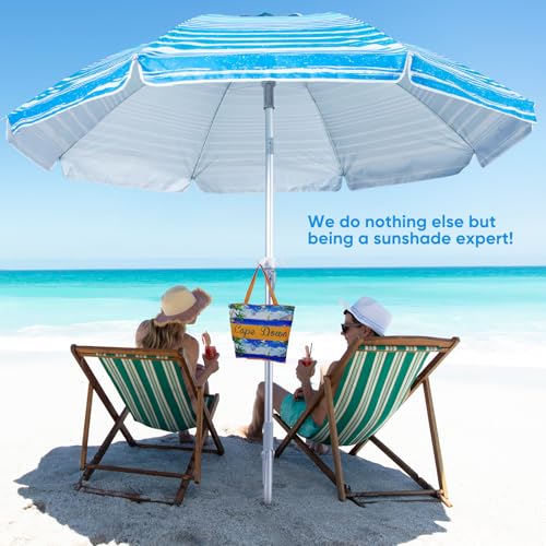 Image of Tempera Heavy Duty High Wind Beach Umbrella with Sand Anchor & Carry Bag | Patio Outdoor Umbrella with Aluminum Frame and Push Button Tilt, Ideal for Garden Lawn, UPF 60+