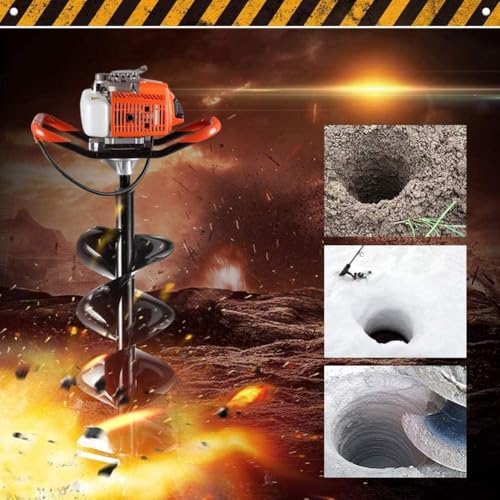 Image of 85cc Post Hole Digger 2-Stroke Petrol Gas Powered Earth Digger with 3 Auger Bits (4 inch 8 inch 12 inch) + 2 Extension Bar (24 inch 24 inch) for Farm Garden Plant Fence and Planting
