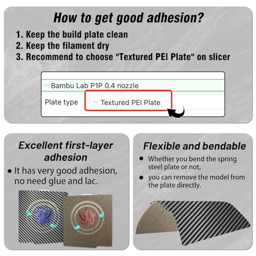 Image of 3D Printer PET+PEI Build Plate 257x257mm for Bambu Lab x1 P1P 3D Printer, Smooth Carbon Fiber PET+Textured PEI Spring Steel Build Plate,Double Sided Flexible Sheet Removable Platform