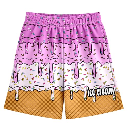 Ice Cream Shorts for 2-14T Boy Girl Elastic Waist with Pockets Summer Cool Preppy Ice Cream Drip Baseball Shorts