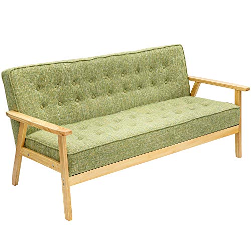lifesia ソファ カウチ ソファー 3人掛け ファブリック 肘付き 天然木脚 幅153cm シンプル 北欧 ナチュラル グリーン 172C