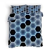 Geometrie Bettwäsche 135x200 Wabenmuster, Schwarze Geometrische Muster Bettwäsche Set, Wendebettwäsche 3-teilig, Weich Mikrofaser Bettbezug 135 x 200, mit Reißverschluss und 2 Kissenbezug 80x80cm