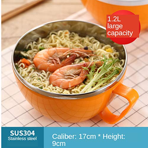 Baoblaze 304 tigela de macarrão de aço inoxidável com alça recipiente de alimentos tigela de arroz t