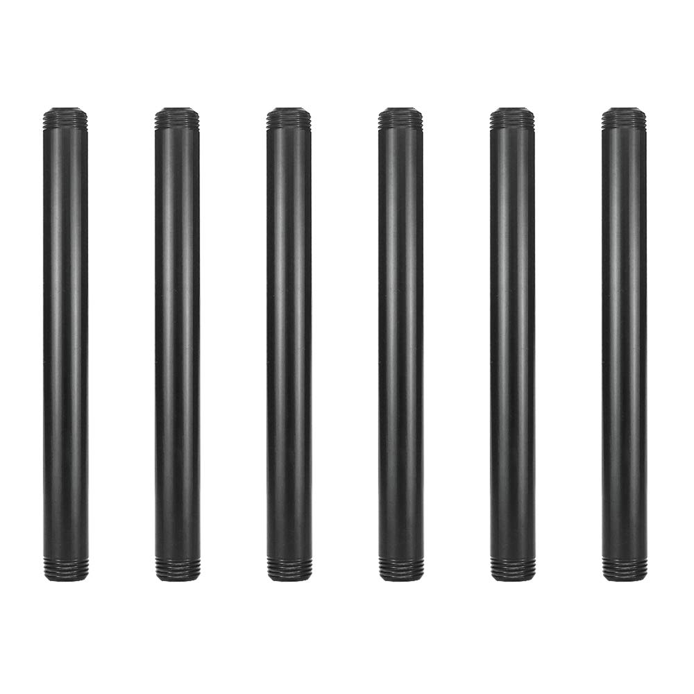 GeilSpace 6 Pack 1/2" × 8" Pre-Cut Black Metal Pipe, Industrial Steel Fits Standard Half Inch Black Threaded Pipes and Fittings - Vintage DIY Industrial Shelving (1/2" × 8")