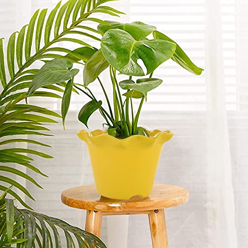 Image of Kuber Industries Blossom Flower Pot|Durable Plastic Flower Pots|Planters for Home D cor|Garden|Living Room|Balcony|Pack of 2 (Orange & Yellow)