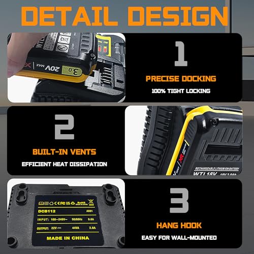 Byczone Replacement Battery Charger Dcb112 For Dewalt 20V Lithium-Ion Battery thumb #4