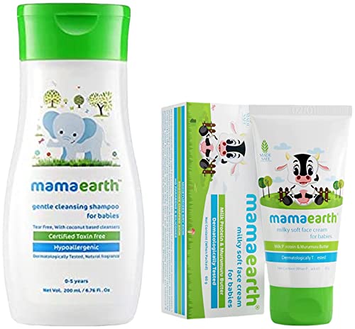 Image of Mamaearth Gentle Cleansing Baby Shampoo : New Borns, Babies and Kids (0-5 Years).200ml & Milky Soft Natural Baby Face Cream for Babies 60mL