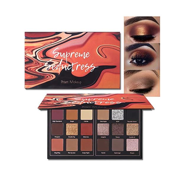 Prism Makeup Matte Eyeshadow Palette Pro 18 Colors Pigmented Shimmer Glitter Eye Shadow Palette, Long Lasting Waterproof Smokey Powder Cosmetics Halloween Makeup Kit (01# Seductress)