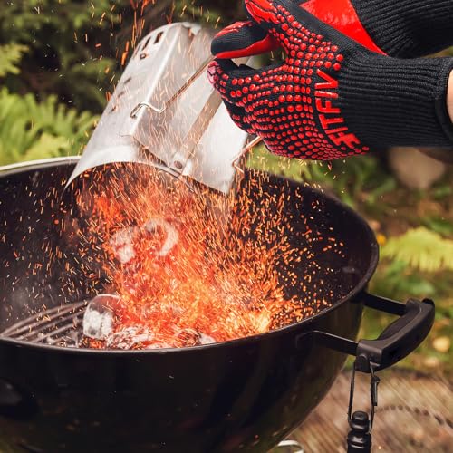 Image of BBQ Gloves, Oven Gloves, 1472F Extreme Heat Resistant Barbecue Gloves, Silicone Non-Slip Oven Mitts, Kitchen for Cooking, Grilling, and Baking