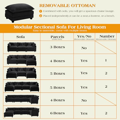 Image of 113.8 inch Modular Sectional Sofa,Cloud Couch for Living Room,Modern Deep Seat Sofa 5 Seater Chenille Fabric Comfy L Shaped Couches with Throw Pillows for Apartment