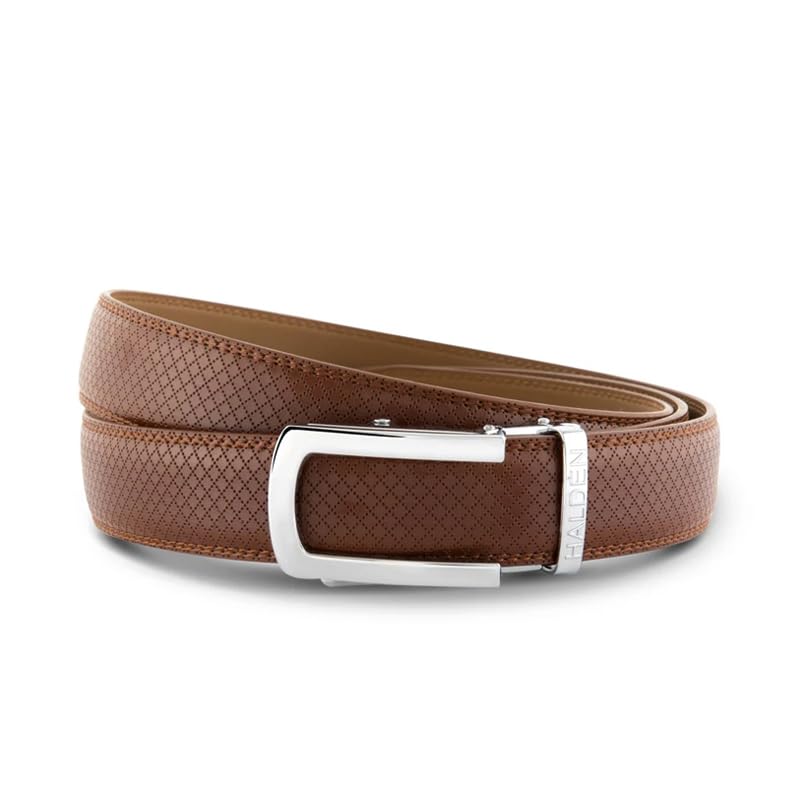 Image of HALDEN THEO Tan Belt For Men Leather Original (Adjustable Fits Up to 44 Inch Waist) Ratchet Strap with Classic Buckle & Magnetic Auto-lock