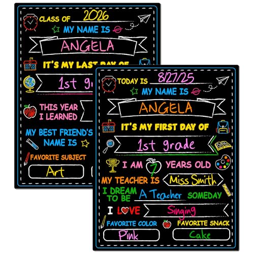Melisheer First & Last Day of School Chalkboard, Personalized Paper Back to School Supplies, 14 X 11 in Erasable Double Sized First Day of School Board for Kids Son Daughter