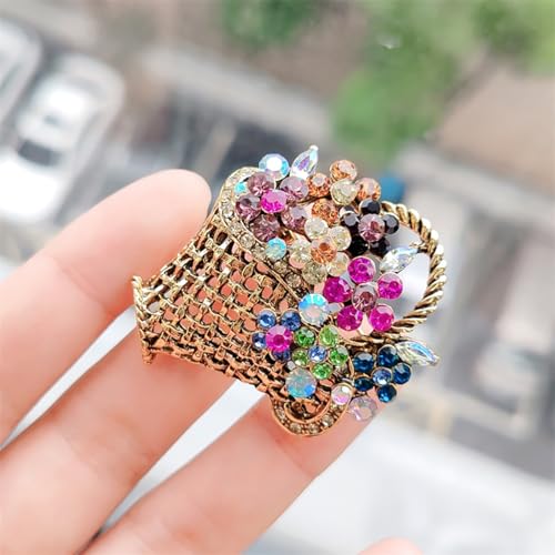 Image of Rhinestone Flower Basket Brooch for Women Colorful Crystal Flower Basket Brooch Pin Dainty Crystal Flower Brooch Pin Elegant Clothing Hat Bag Accessories