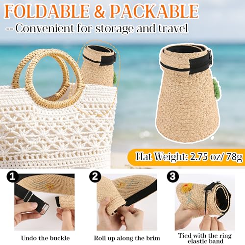 Visera de paja para mujer con protección UV y diseño floral miniatura 6