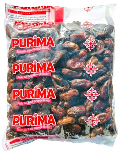 Pitted Dates 1Kg Natural Raw Dried No Added Sugar Whole Sun Dry Sweet Fruit Dehydrated Unsweetened - Bulk Ready to Eat - Edible for Human - Snack Baking Cooking (Packaging May Vary) PURIMA