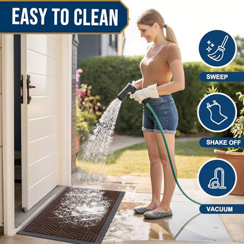 Smiry Front Door Mat Outside Entrance, Heavy Duty Sturdy Natural Rubber Doormat, Trap Dirt and Moisture, Easy Clean Low Profile Welcome Floor Mats for Indoor Outdoor Entry, 47x32 Inch, Dark Brown