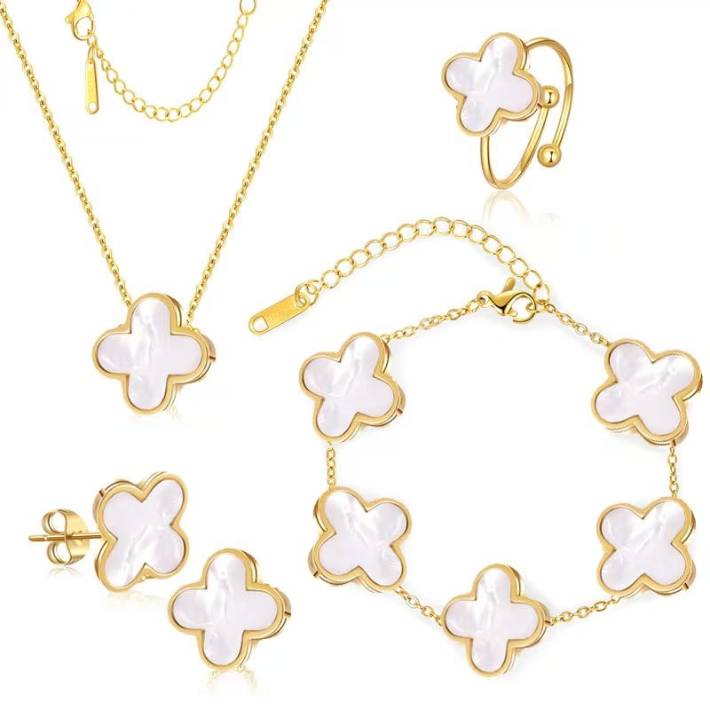 LUCKY CLOVER 18K Gold Plated Jewelry Set for Women With Gift Packaging Box, Gift for Women for Birthday, Vlentine's Day, Chiristmas, New Year, Anniversary