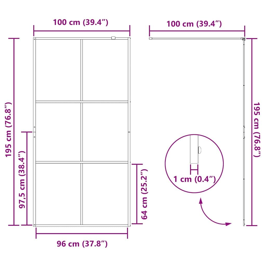 Mampara de ducha de cristal templado transparente de 100 x 195 cm, pared lateral con marco de aluminio, cristal de seguridad de 5 mm, perfil ajustable, antisalpicaduras para baño moderno