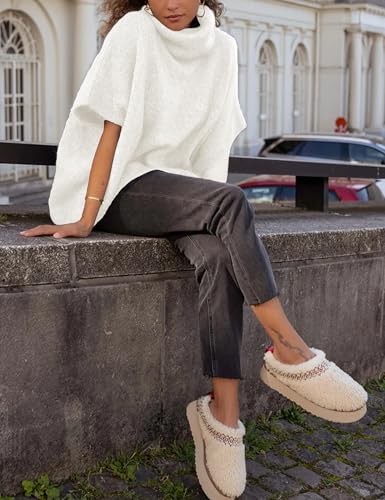 Womens Turtleneck Batwing Sleeve Sweater Knitted Oversized Chunky Short Dolman Tops2