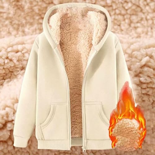 SHAOBGE Womens Sherpa Fleece Lined Jacket Fall Zip Up Hoodie Beige Medium - image 3