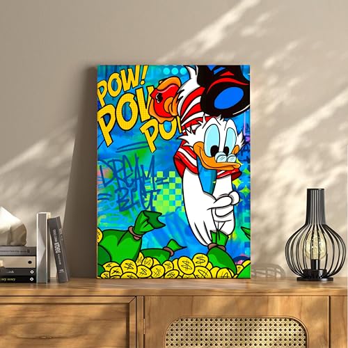 Image of Pop Art Cartoon Duck Money Canvas Wall Art Painting For Living Room | Comic Graffiti Style Art Print Painting | Modern Street Wall Art for Home & Office, 41x56 cm