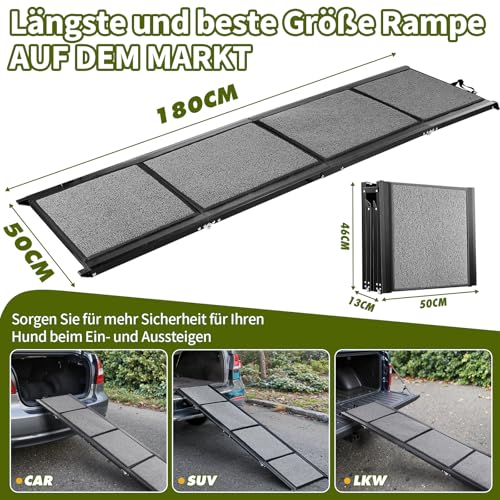 Gimars 180 cm Extra Lange Hunderampe, Tragbare & Faltbare Rampe für Hunde, rutschfeste Hunderampen für Autos, LKWs und SUVs, Hunderampe Auto Klappbar für große und mittelgroße Hunde bis zu 110 kg