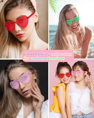 Heart Shaped Sunglasses for Women Trendy Heart Sunglasses Rimless Transparent Glasses Colorful Rave Party Favors4