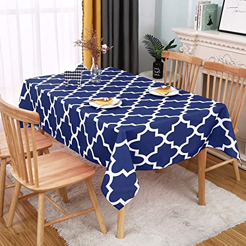 Tomoro Moroccan Rectangle Table Cloth - Waterproof, Wrinkle Resistant And Washable Tablecloth Decorative Table Cover For Outdoor Picnic Party Kitchen Dining Room, 60 X 84 Inch, Navy #TOP1