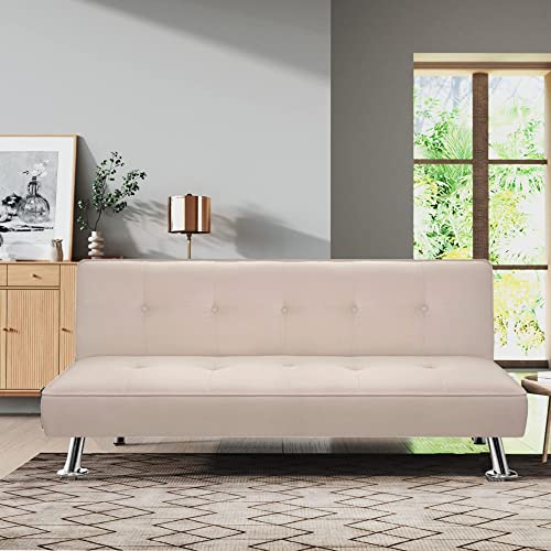 Gunji Futon Sofa Bed Modern Collection Convertible Fabric Sofa Futon Couch Bed Folding Recliner For Living Room (Beige) #TOP1
