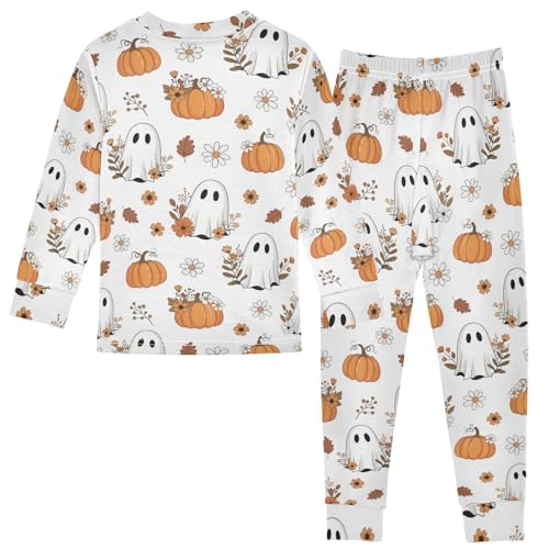 Pajama Sets Long Sleeve Ghosts Pumpkins Flowers Soft Comfy Sleepwear 2 Piece PJS 3-8T3