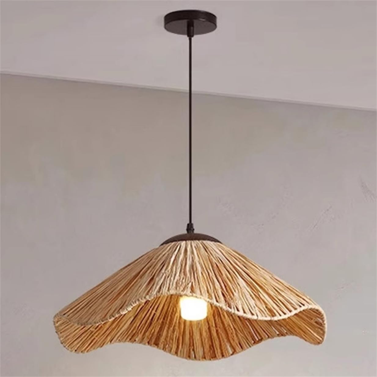 SHUANGZ Wabi-sabi Art Rattan Hanging Lamp Shade Geometry Wicker Chandelier Modern Farmhouse Hanging Chandelier Hand Woven Light Fixture for Bedroom, Living Room, Entryway, Foyer (1pack)