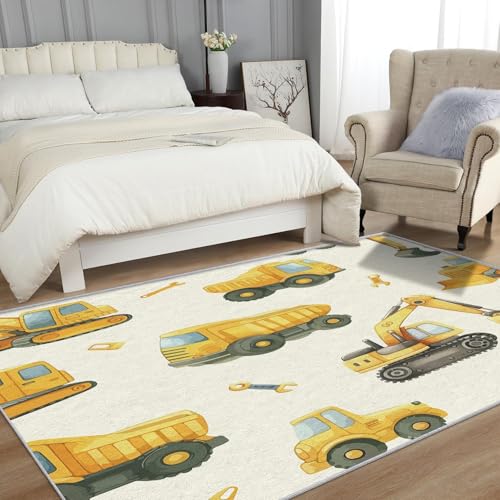 Tapis d'excavatrice chambre garçon véhicule de chantier lavable 120x180cm