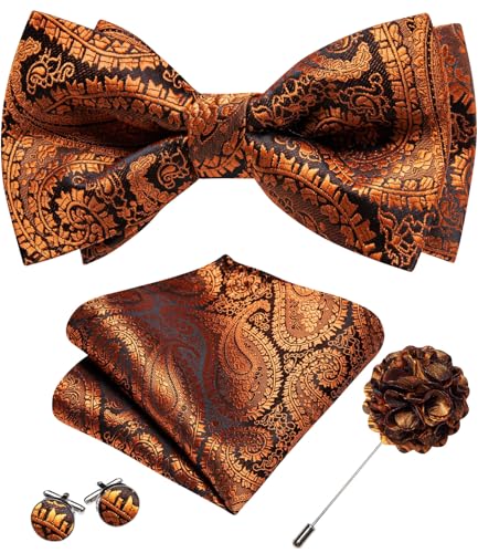 Image of YOHOWA Mens Bow Tie Set Paisley Coloful Pre-tied Bowties Adjustable with Handkerchief Cufflinks Wedding Prom Party