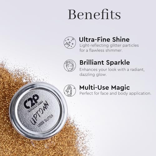 Image of C2P Pro Sparkle Duo Glitter and Glue Kit for Eyeshadow Eye Body Makeup | Waterproof Quick-Drying Shimmer Look | Long Lasting Festival Glitter Set (Naughty Gold 08)