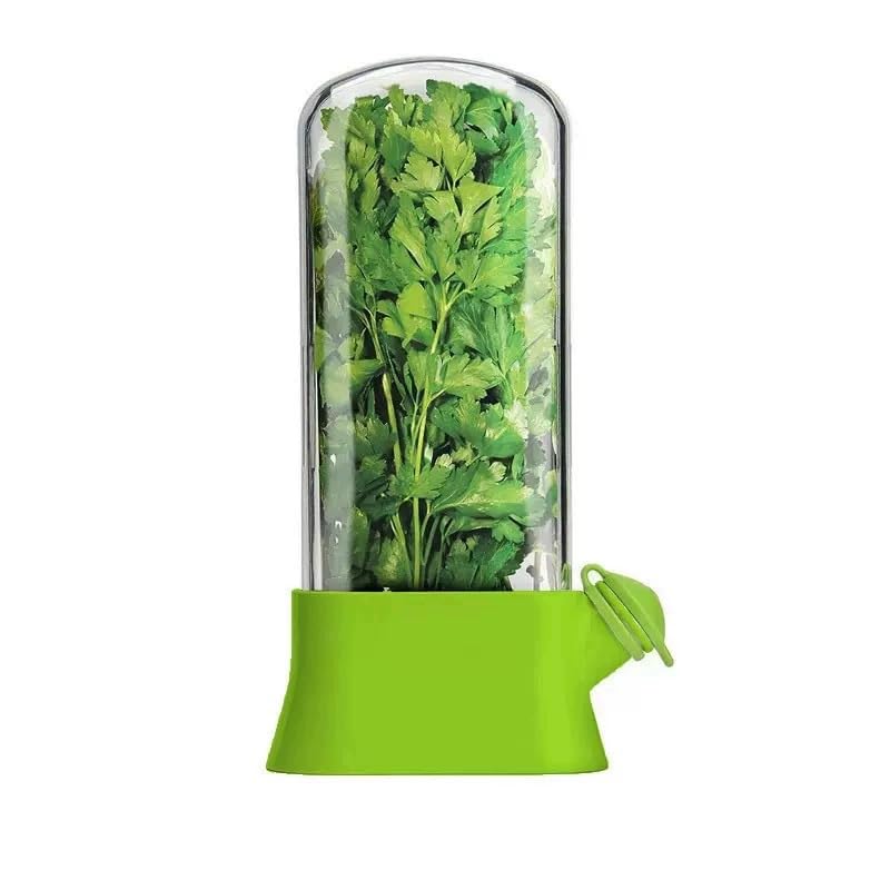 LOTUSHU Fresh Herb Keeper Container for Refrigerator, Clear Herb Saver Storage for Coriander, Parsley, Basil, Mint, Leafy Greens (Green A-1PC)