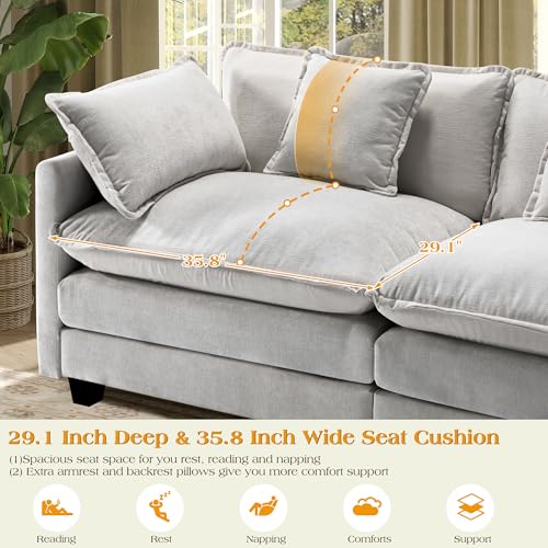 Image of 149.2 inch Modular Sectional Sofa,L Shaped Couch for Living Room,Modern Deep Seat Sofa 4 Seater Chenille Fabric Comfy Cloud Couches with Throw Pillows & Movable Ottoman