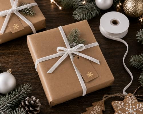 Image of Tsorode 10 Yards White Velvet Ribbon for Christmas Tree,3 /8 Inch