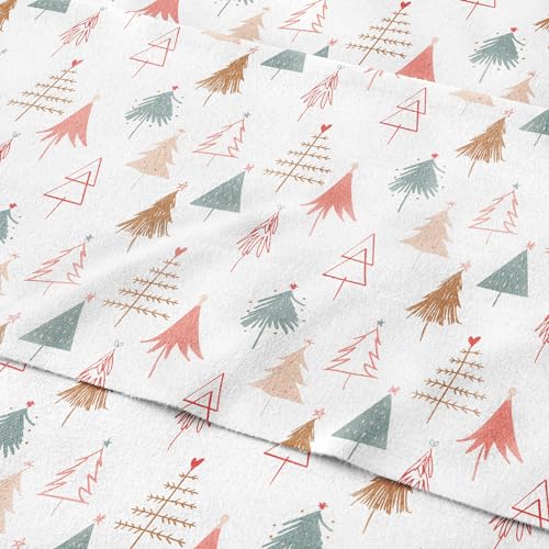 Flannel Christmas Sheets - 100% Cotton Flannel Sheet Set - Split King Size - Soft & Cozy - Thick Warm Heavyweight Winter Bed Set - Deep Pocket Holiday Bedding for Women, Men & Kids - Christmas Tree
