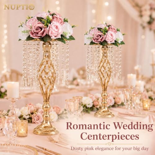 Image of NUPTIO Flower Balls for Table Centerpieces: Dusty Pink & White Fake Flowers