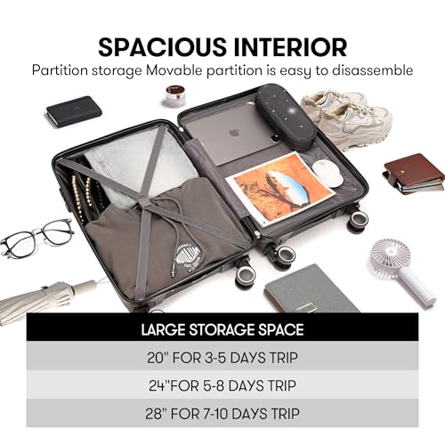 24 Inch Luggage, Hardside Suitcase with Spinner Wheels, Lightweight Hard Shell Checked Luggage, TSA Approved Lock, Black4