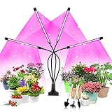Pflanzenlampe LED Vollspektrum Pflanzenlicht 80 LEDs,4 Köpfe,10 Dimmstufen LED Grow Light Pflanzenleuchte,360°Einstellbar Wachstumslampe mit Zeitschaltuhr für Gartenarbeit Bonsais [Energieklasse A+++]
