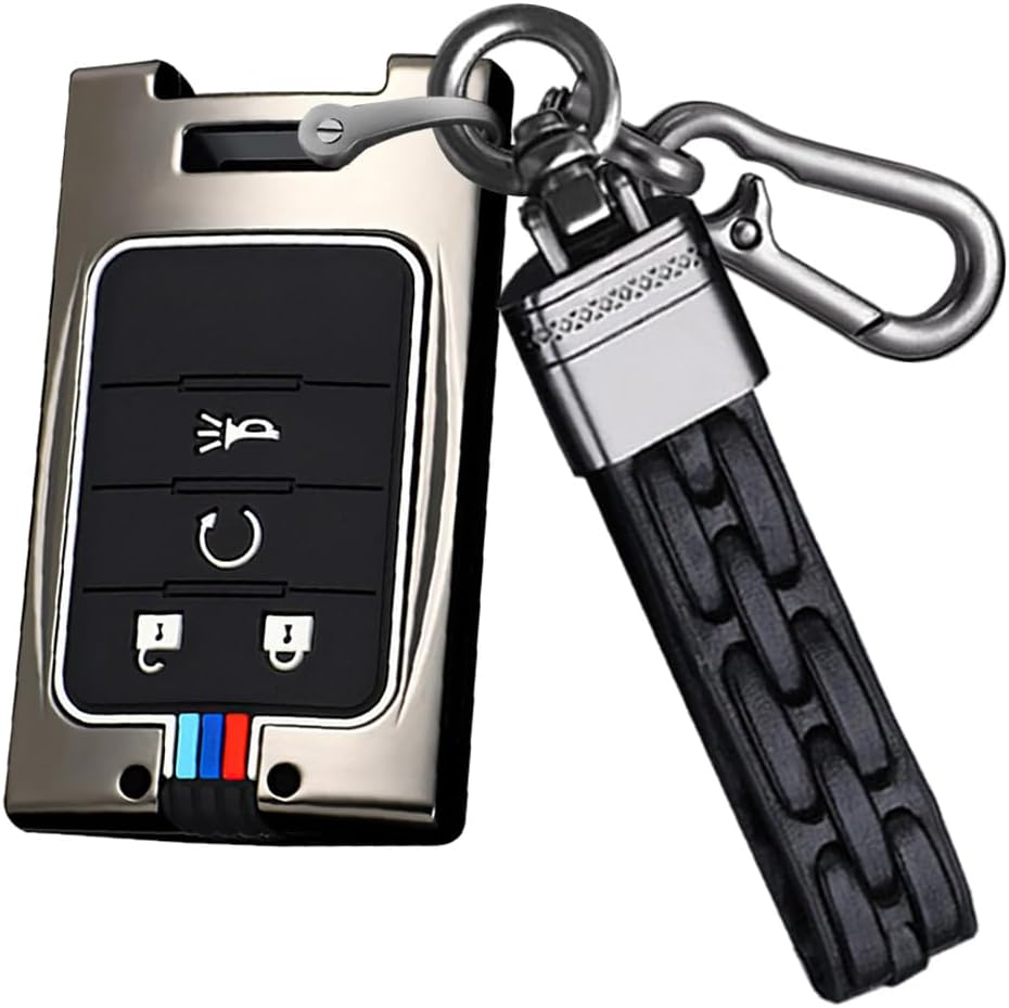 SANRILY Luminous 4 Button Key Fob Cover Case Fit for Cadillac STS DTS 2008-2011 CTS 2008-2013 Keyless with Keychain Black