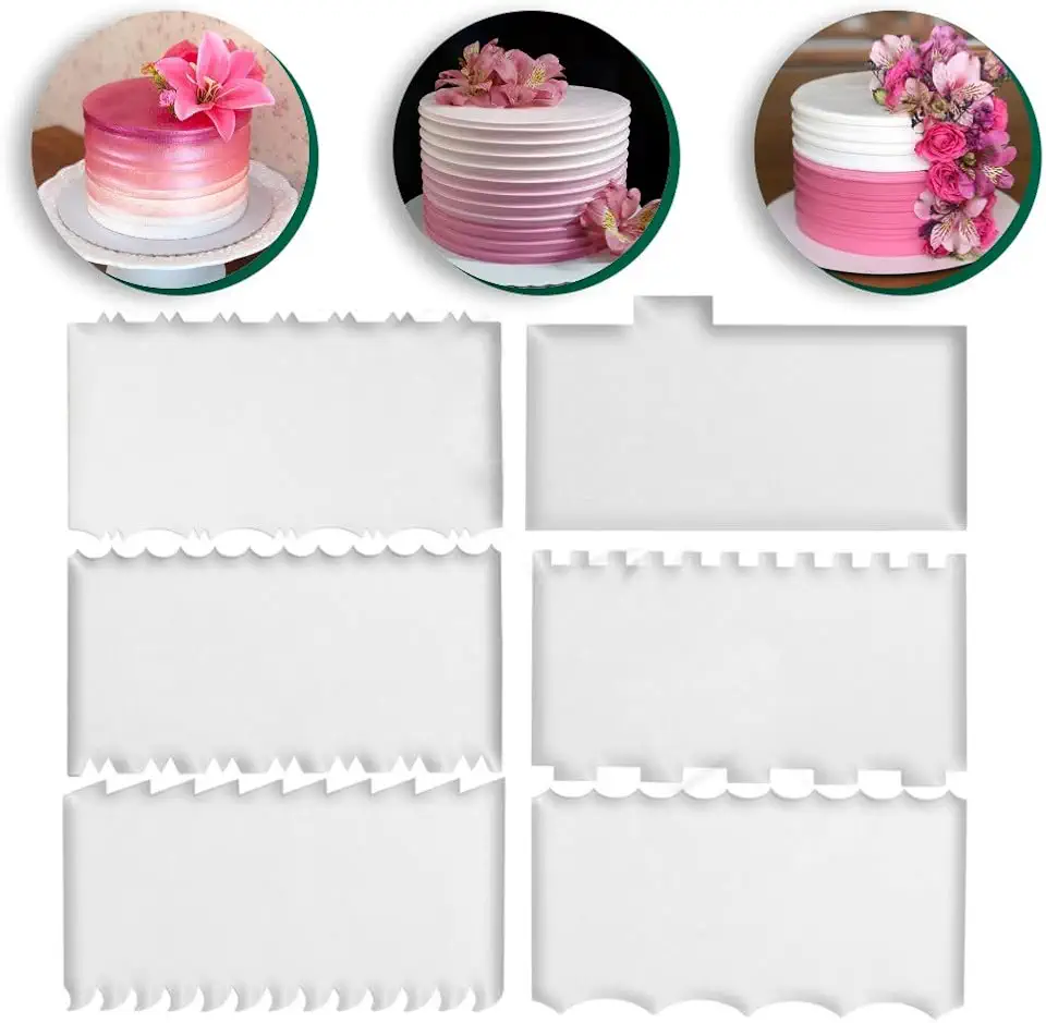 Kit de Espátulas Acrílicas levolpe para Decoração de Bolos, 6 Unidades, 12 Modelos, 8 cm x 15 cm, Material Acrílico