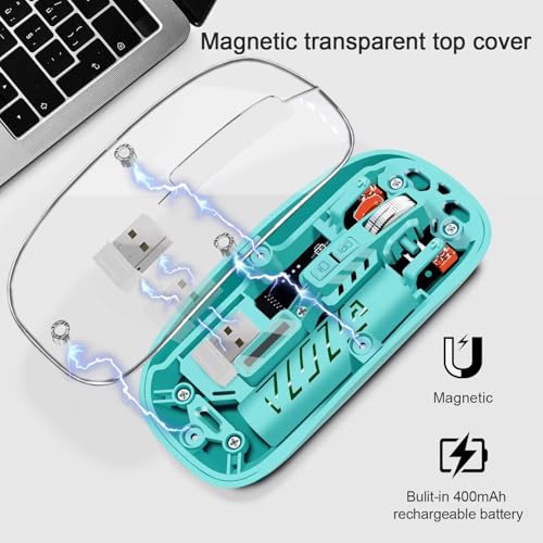 Image of Wayona Clearclick Transparent Slim Wireless Mouse - Magnetic Cover, 3-Mode (Dual Bluetooth + USB), Rechargeable, One-Click Desktop, for MacBook /pc /iPad /Laptop